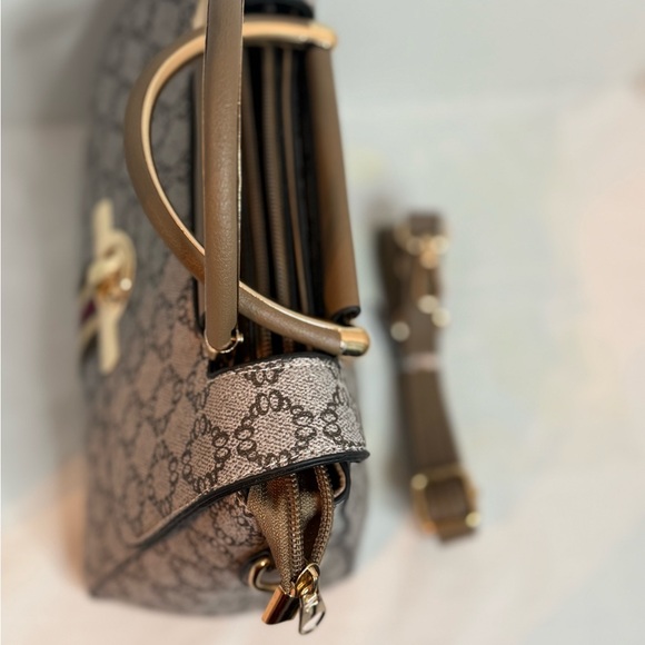 Chic Patterned Satchel with Gold Handles - Picture 4 of 6